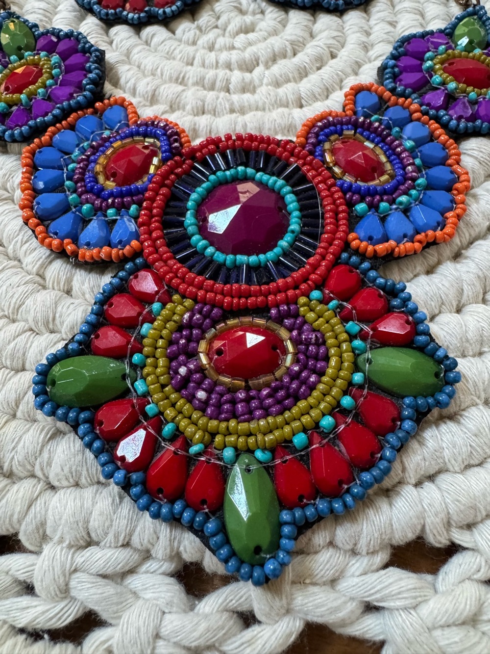 Handmade Beaded Crystal Bib Necklace & Earring Set Boho Mandala Color Statement
